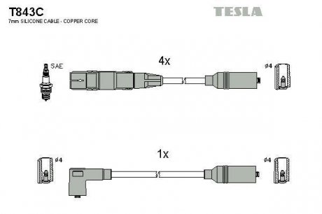Комплект высоковольтных проводов Tesla T843C (фото 1)