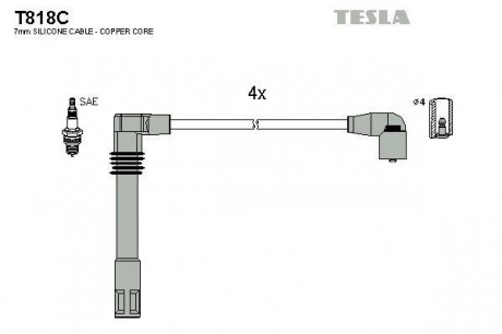 Комплект высоковольтных проводов Tesla T818C (фото 1)