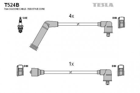 Комплект высоковольтных проводов Tesla T524B (фото 1)