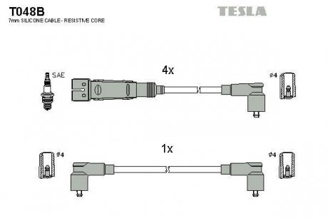Комплект высоковольтных проводов Tesla T048B (фото 1)