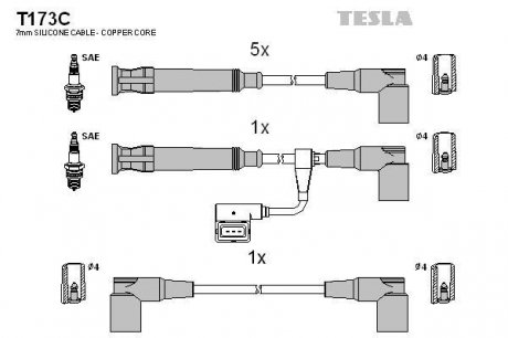 Комплект высоковольтных проводов Tesla T173C (фото 1)