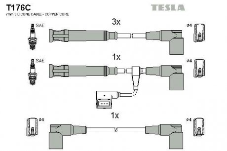 Комплект высоковольтных проводов Tesla T176C (фото 1)