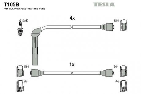 Комплект высоковольтных проводов Tesla T105B (фото 1)