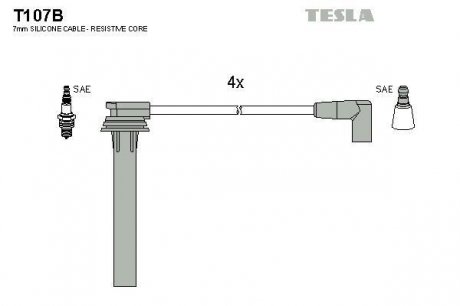 Комплект высоковольтных проводов Tesla T107B (фото 1)