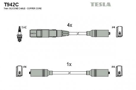 Комплект высоковольтных проводов Tesla T942C (фото 1)