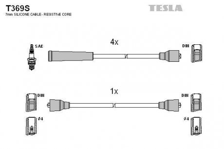Комплект высоковольтных проводов Tesla T369S (фото 1)