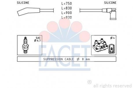Комплект кабелей зажигания FACET 4.9568 (фото 1)