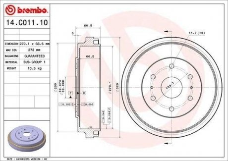 Тормозной барабан BREMBO 14.C011.10 (фото 1)