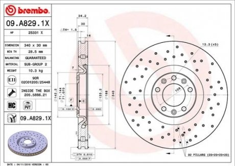 Тормозной диск BREMBO 09.A829.1X (фото 1)