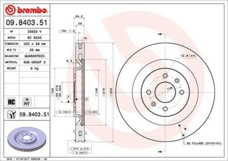 Тормозной диск BREMBO 09.8403.51 (фото 1)