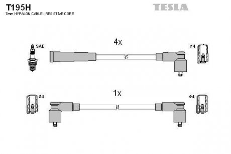 Кабель зажигания, к-кт Skoda Felicia 94-01 1,3i 135B (SPI),136B (SPI) Tesla T195H (фото 1)