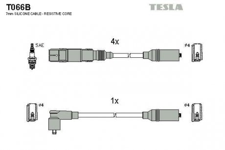Комплект высоковольтных проводов Tesla T066B (фото 1)