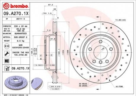 Диск гальмівний BREMBO 09.A270.1X (фото 1)