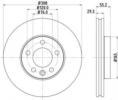 Тормозной диск перед. T5 03- (R16) (308x30) (вент.) HELLA PAGID 8DD355109-661 (фото 1)