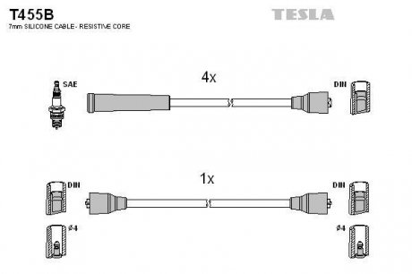 Комплект высоковольтных проводов Tesla T455B (фото 1)