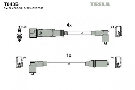 Комплект высоковольтных проводов Tesla T043B (фото 1)