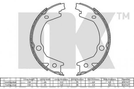 Комплект тормозных колодок, стояночная тормозная система NK 2734745 (фото 1)