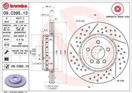 Гальмівний диск BREMBO 09.C395.13 (фото 1)