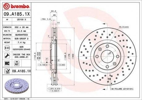 Тормозные диски BREMBO 09.A185.1X (фото 1)