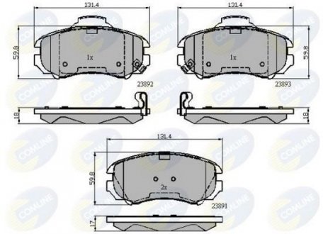 - Гальмівні колодки до дисків Hyundai Coupe 01->, Elantra XD 00->11, ix20 10->, Sonata 01->04, Tiburon 06->08, Tucson 04->07, Jeep Comanche 86->90, Magentis 01->06, Soul 08->, Sportage 05->, Venga 10-> Comline CBP31774 (фото 1)