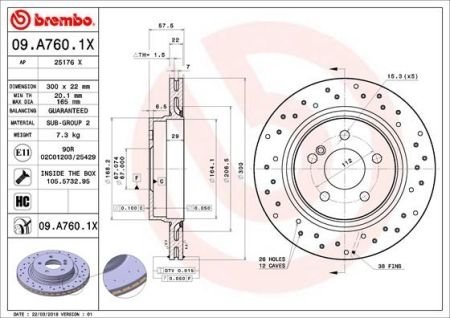 Гальмівний диск BREMBO 09.A760.1X (фото 1)