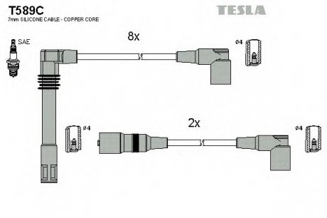 Комплект высоковольтных проводов Tesla T589C (фото 1)