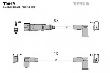 Комплект высоковольтных проводов Tesla T001B (фото 1)