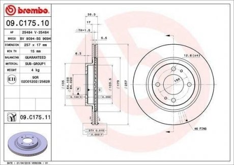 Гальмівний диск BREMBO 09.C175.11 (фото 1)