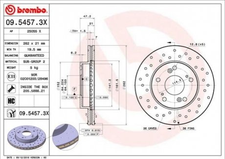 Гальмівні диски BREMBO 09.5457.3X (фото 1)