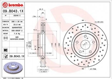 Гальмівний диск BREMBO 09.B043.1X (фото 1)