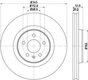 Тормозной диск перед. A4, A5, A6, A7, Q5, Macan 07- 1.8-3.2 (PRO) 345mm HELLA PAGID 8DD355117-181 (фото 1)
