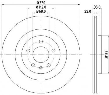 Тормозной диск зад. A4, A5, A6, A7, Q5, Macan 07- 1.8-3.2 (PRO) 330mm HELLA PAGID 8DD355118-021 (фото 1)