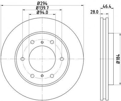 Тормозной диск перед. L200, Pajero Sport 05- 2.4-3.5 (PRO) HELLA PAGID 8DD355115-731 (фото 1)