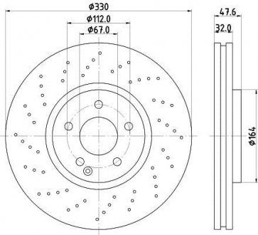 Тормозной диск перед. W211, W220 02-09 2.6-5.5 (PRO) HC HELLA PAGID 8DD355128-151 (фото 1)