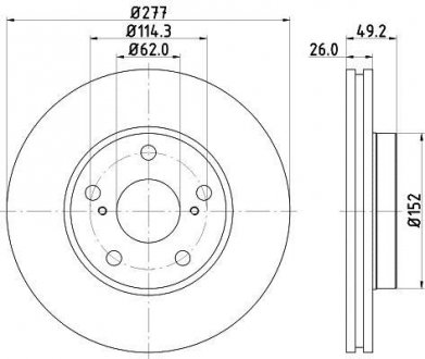 Диск гальмівний перед. TOYOTA AURIS, AURIS SPORTS, COROLLA 1.2-1.8H 10.12- HELLA PAGID 8DD355119-661 (фото 1)