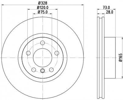 Тормозной диск перед. X3 F25, X4 F26 10- 1.6-3.0 (PRO) HELLA PAGID 8DD355119-531 (фото 1)