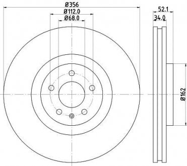 Тормозной диск перед. A6, A7, A8 10- 1.8-4.0 (PRO) HC HELLA PAGID 8DD355129-371 (фото 1)