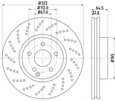 Гальмівний диск передній вентильований з перфорацією MB E W212 4matic HELLA PAGID 8DD355114-231 (фото 1)