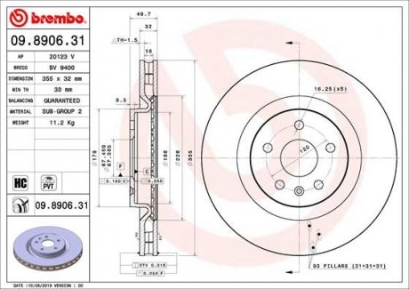 Гальмівний диск BREMBO 09.8906.31 (фото 1)