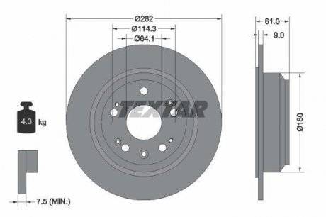 Диск гальмівний HONDA Accord "R D=282mm "03-08 TEXTAR ="92165803" (фото 1)