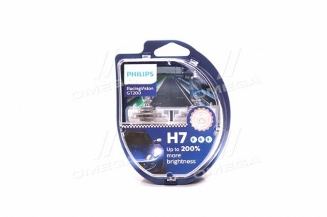 Лампа розжарювання H7 RacingVision GT200 +200 12V 55W PX26d (комплект) (вир-во) PHILIPS 12972RGTS2 (фото 1)