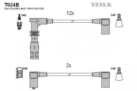 Комплект высоковольтных проводов Tesla T024B (фото 1)