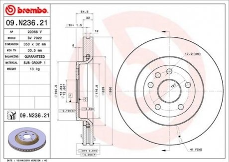 Диск гальмівний BREMBO 09N23621 (фото 1)