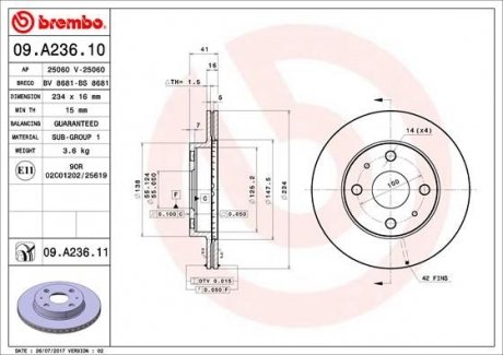 Тормозной диск BREMBO 09.A236.11 (фото 1)