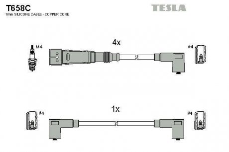 Кабель зажигания, к-кт seat cordoba 1.6i 09.96 -06.99 55 alm, aee;vw polo1.4 08.95 - 10.99 aex Tesla T658C (фото 1)