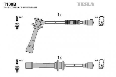Комплект высоковольтных проводов Tesla T108B (фото 1)