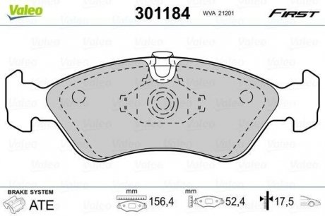 Гальмівні колодки дискові DAEWOO/OPEL Lanos/Nexia/AstraF/OmegaA/VectraAB "1,4-2,4 "F "86-05 Valeo ="301184" (фото 1)