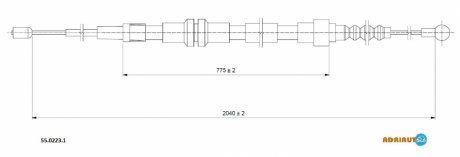 Vw трос ручного тормоза задн. длин. база 2037/772 мм caddy iii 08- ADRIAUTO 55.0223.1 (фото 1)