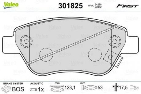 Гальмівні колодки дискові fiat, opel doblo, adam, corsad "1,0-1,9 "f "06>> Valeo ="301825" (фото 1)