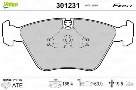 Гальмівні колодки дискові bmw 3, 5, 7, z3, z4 "1,8-5,0 "f "86-09 Valeo ="301231" (фото 1)